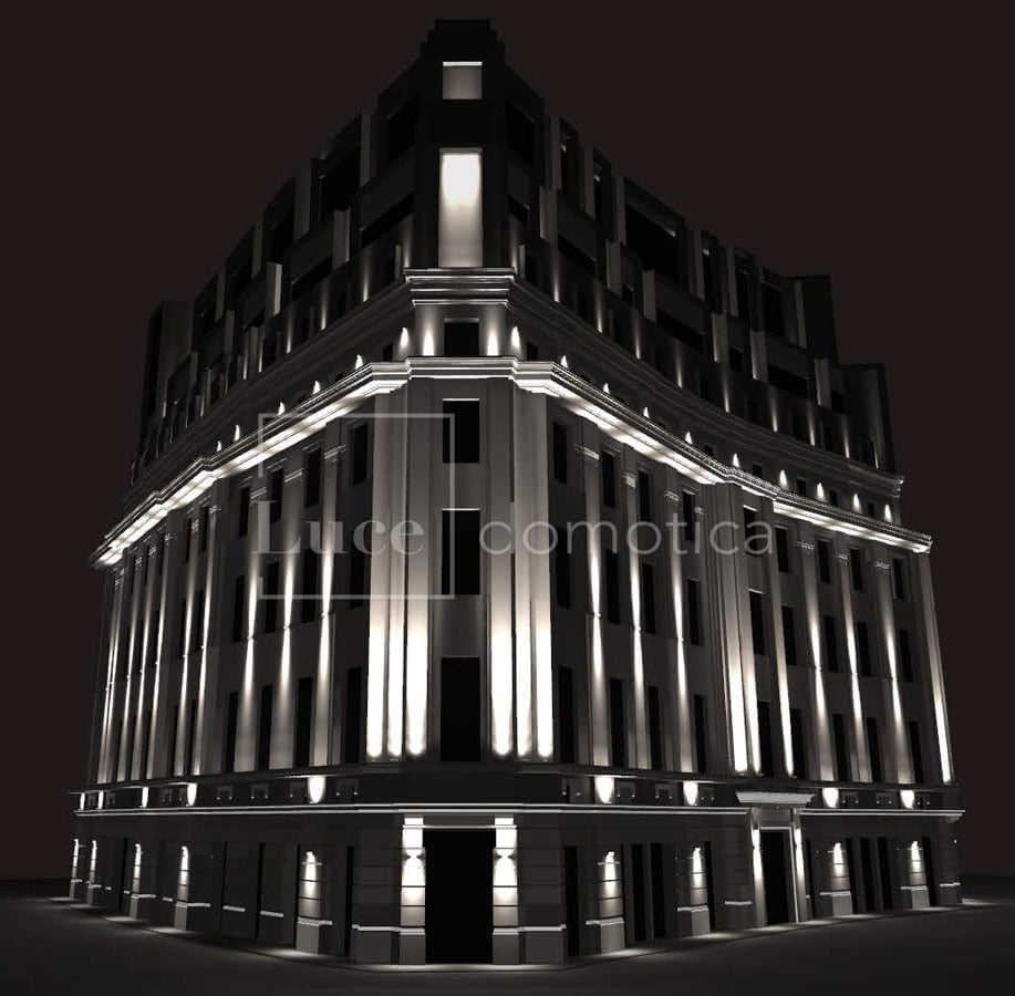 Design de iluminat arhitectural - calcul luminotehnic fatada hotel