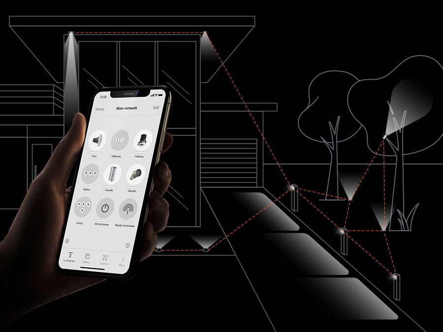 Iluminat peisagistic inteligent - aplicatie telefon Luce&Light